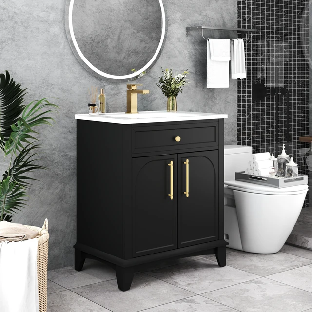 Alt view image 2 of 7 - 27.8 Inch Vanity Sink Combo with Painted Surface, Mid-Century Freestanding Vanity Sink with Storage High