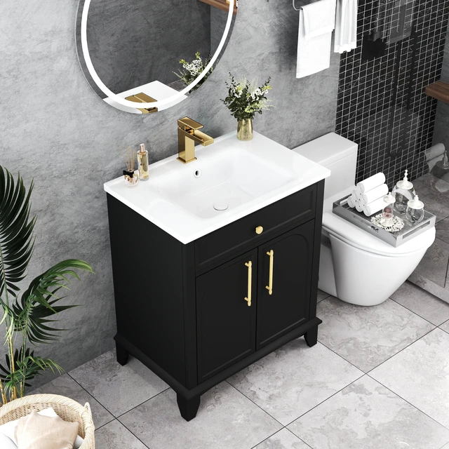 Alt view image 3 of 7 - 27.8 Inch Vanity Sink Combo with Painted Surface, Mid-Century Freestanding Vanity Sink with Storage High