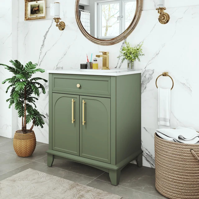 Alt view image 2 of 7 - 27.8 Inch Vanity Sink Combo with Painted Surface, Mid-Century Freestanding Vanity Sink with Storage High