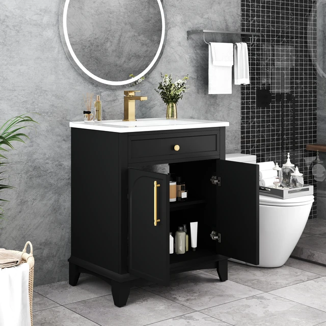 Alt view image 5 of 7 - 27.8 Inch Vanity Sink Combo with Painted Surface, Mid-Century Freestanding Vanity Sink with Storage High
