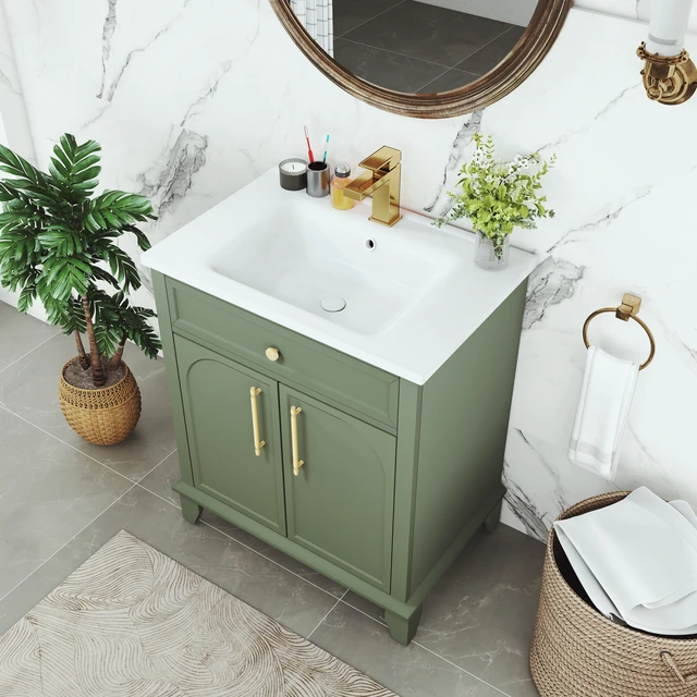 Alt view image 3 of 7 - 27.8 Inch Vanity Sink Combo with Painted Surface, Mid-Century Freestanding Vanity Sink with Storage High