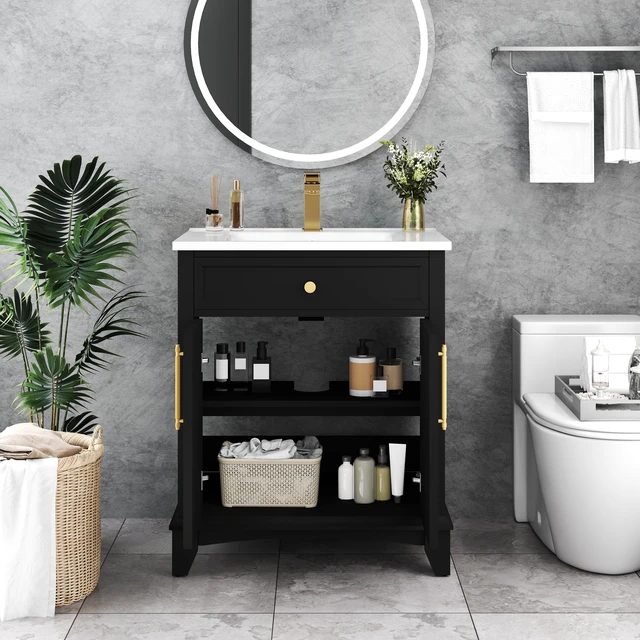 Alt view image 6 of 7 - 27.8 Inch Vanity Sink Combo with Painted Surface, Mid-Century Freestanding Vanity Sink with Storage High