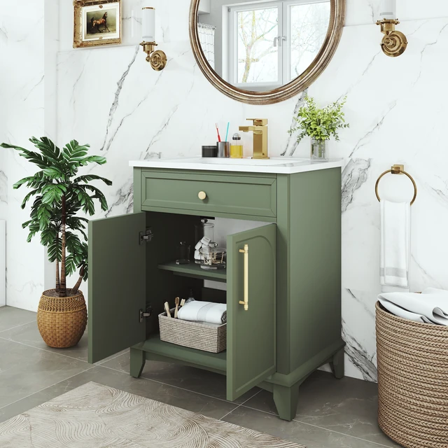 Alt view image 5 of 7 - 27.8 Inch Vanity Sink Combo with Painted Surface, Mid-Century Freestanding Vanity Sink with Storage High