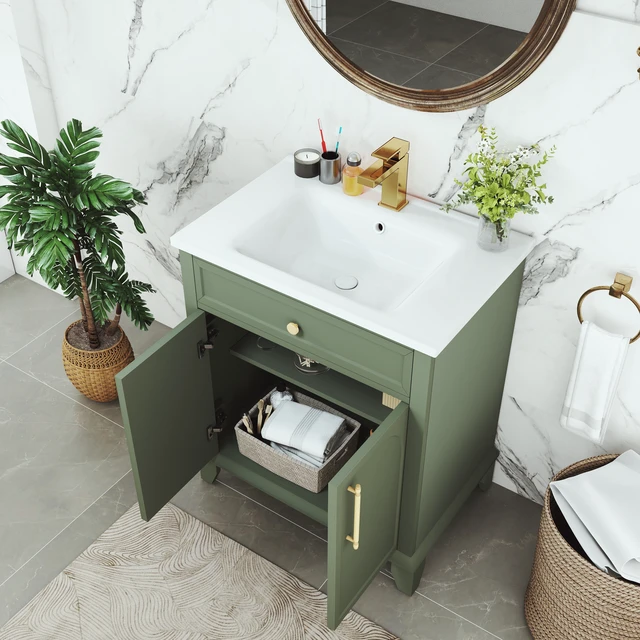 Alt view image 4 of 7 - 27.8 Inch Vanity Sink Combo with Painted Surface, Mid-Century Freestanding Vanity Sink with Storage High