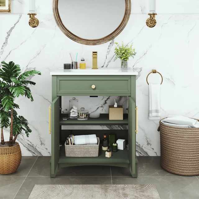 Alt view image 6 of 7 - 27.8 Inch Vanity Sink Combo with Painted Surface, Mid-Century Freestanding Vanity Sink with Storage High