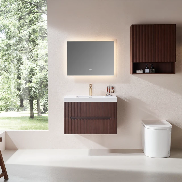 Main image of 30 Inch Wall Mounted and Floating Single Vanity with Acrylic Integrated Basin, Pre Assembled Plywood Cabinet with 2