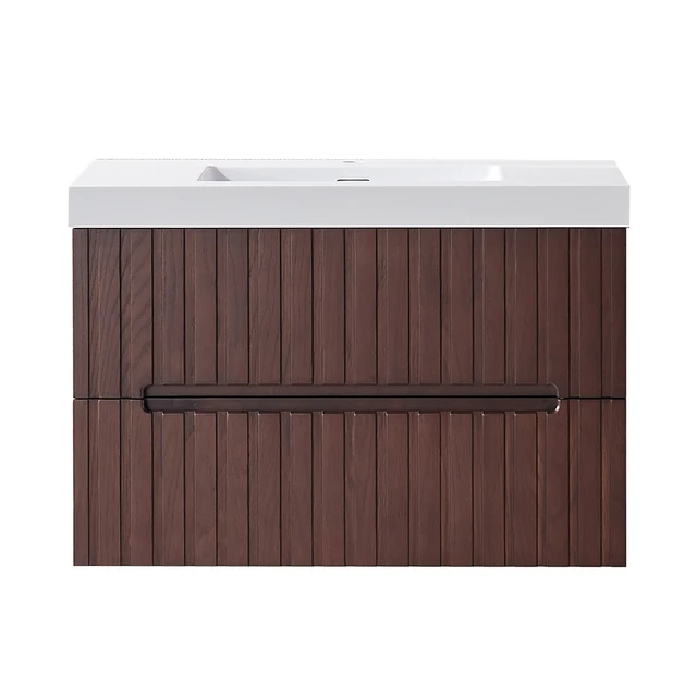 Alt view image 4 of 7 - 30 Inch Wall Mounted and Floating Single Vanity with Acrylic Integrated Basin, Pre Assembled Plywood Cabinet with 2