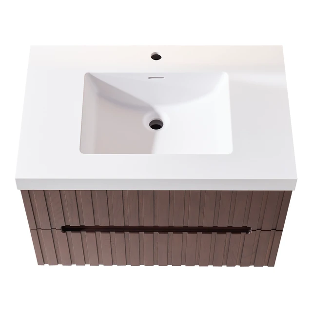 Alt view image 5 of 7 - 30 Inch Wall Mounted and Floating Single Vanity with Acrylic Integrated Basin, Pre Assembled Plywood Cabinet with 2