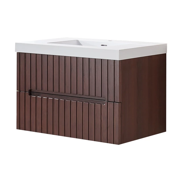 Alt view image 7 of 7 - 30 Inch Wall Mounted and Floating Single Vanity with Acrylic Integrated Basin, Pre Assembled Plywood Cabinet with 2