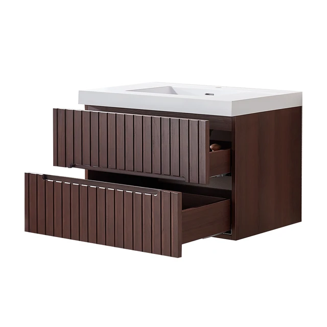 Alt view image 6 of 7 - 30 Inch Wall Mounted and Floating Single Vanity with Acrylic Integrated Basin, Pre Assembled Plywood Cabinet with 2