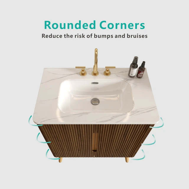 Alt view image 4 of 7 - 30 Inch Striped Vanity with Carrara Ceramic Sink with Three Faucet Holes, Large Storage Freestanding Vanity, Carrara