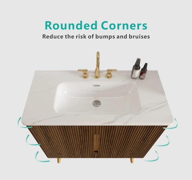 Alt view image 4 of 7 - 36 Inch Striped Vanity with Carrara Ceramic Sink with Three Faucet Holes, Large Storage Freestanding Vanity, Carrara