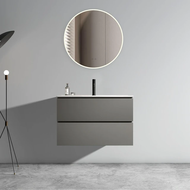 Main image of 30 Inch Wall Mount Space Vanity with Ceramic Sink with One Faucet Hole, Large Storage Floating Vanity for Pre