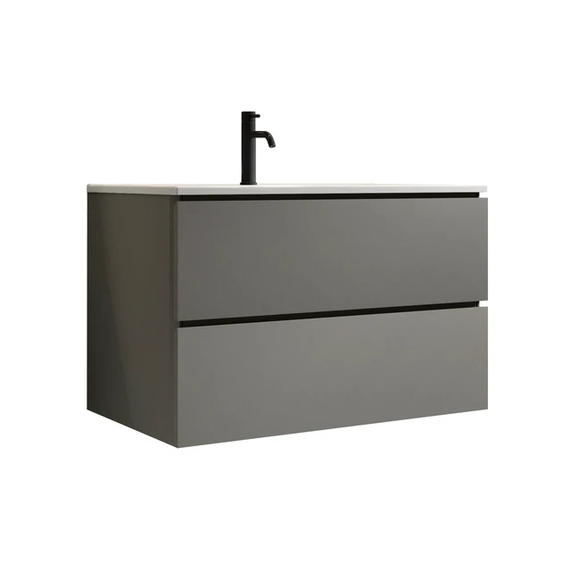 Alt view image 3 of 7 - 30 Inch Wall Mount Space Vanity with Ceramic Sink with One Faucet Hole, Large Storage Floating Vanity for Pre