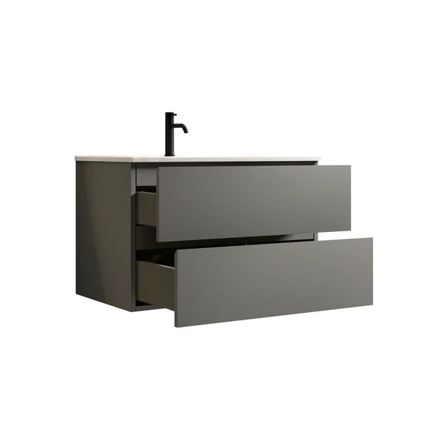 Alt view image 7 of 7 - 30 Inch Wall Mount Space Vanity with Ceramic Sink with One Faucet Hole, Large Storage Floating Vanity for Pre