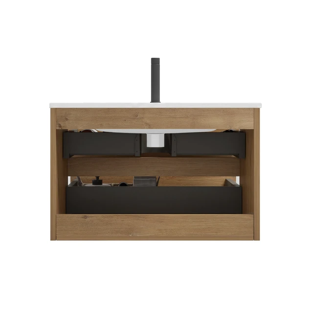 Alt view image 4 of 7 - 30 Inch Wall Mount Vanity with Sink with One Faucet Hole, Large Storage Floating Vanity for One Piece Ceramic Sink