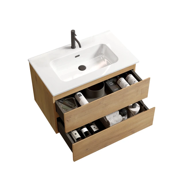 Alt view image 6 of 7 - 30 Inch Wall Mount Vanity with Sink with One Faucet Hole, Large Storage Floating Vanity for One Piece Ceramic Sink
