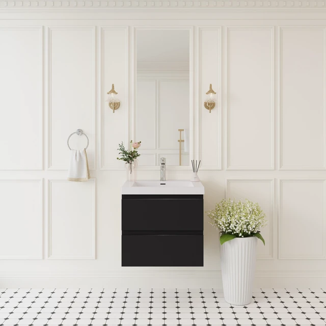 Main image of 24 Inch Floating Vanity with Sink, Wall-Mounted Storage Vanity Cabinet with Solid Surface Top Basin and Soft Close