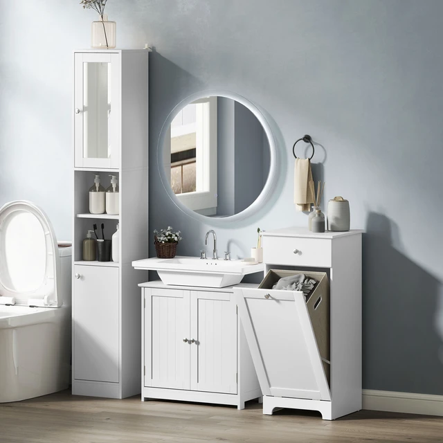 Alt view image 2 of 7 - 23.5 Inch Pedestal Sink Storage Cabinet, Freestanding Under Sink Cabinet with Shape Cut Out and Adjustable Shelf