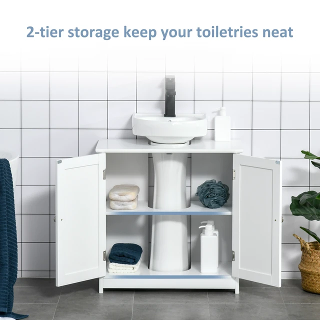 Alt view image 5 of 7 - 23.5 Inch Pedestal Sink Storage Cabinet, Freestanding Under Sink Cabinet with Shape Cut Out and Adjustable Shelf