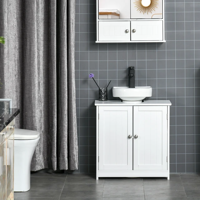 Alt view image 3 of 7 - 23.5 Inch Pedestal Sink Storage Cabinet, Freestanding Under Sink Cabinet with Shape Cut Out and Adjustable Shelf