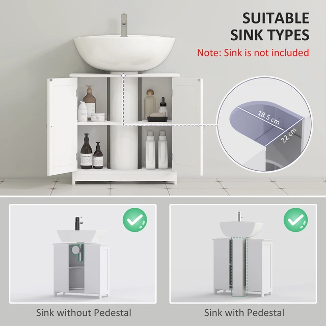 Alt view image 6 of 7 - 23.5 Inch Pedestal Sink Storage Cabinet, Freestanding Under Sink Cabinet with Shape Cut Out and Adjustable Shelf