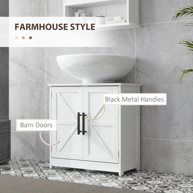 Alt view image 5 of 7 - Pedestal Sink Storage Cabinet, Freestanding Sink Cabinet with Barn Doors and Adjustable Shelf, White, MDF