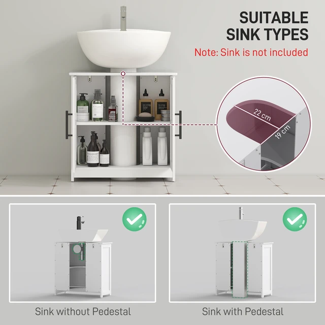 Alt view image 6 of 7 - Pedestal Sink Storage Cabinet, Freestanding Sink Cabinet with Barn Doors and Adjustable Shelf, White, MDF