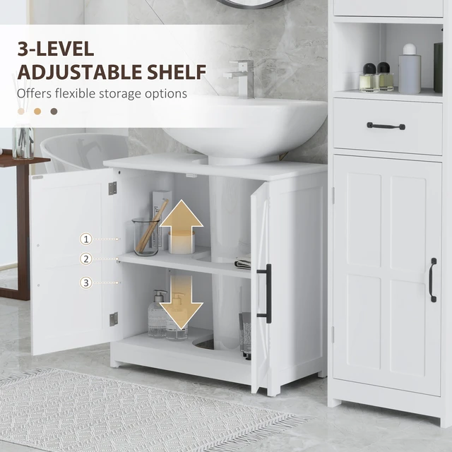 Alt view image 4 of 7 - Pedestal Sink Storage Cabinet, Freestanding Sink Cabinet with Barn Doors and Adjustable Shelf, White, MDF