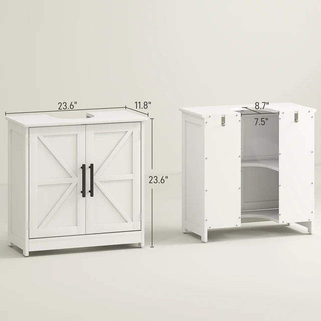 Alt view image 7 of 7 - Pedestal Sink Storage Cabinet, Freestanding Sink Cabinet with Barn Doors and Adjustable Shelf, White, MDF
