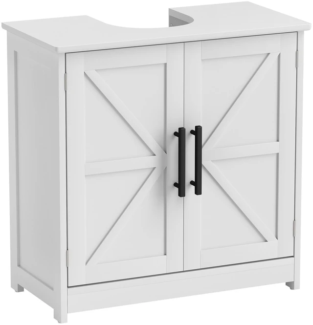 Main image of Pedestal Sink Storage Cabinet, Freestanding Sink Cabinet with Barn Doors and Adjustable Shelf, White, MDF
