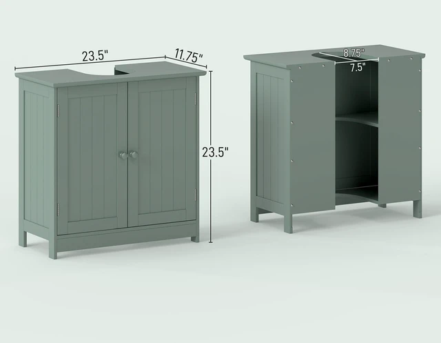 Alt view image 7 of 7 - Under Sink Cabinet, Pedestal Sink Storage Cabinet with 2 Doors Shelf and Shape, Green Dark, MDF, Vanities