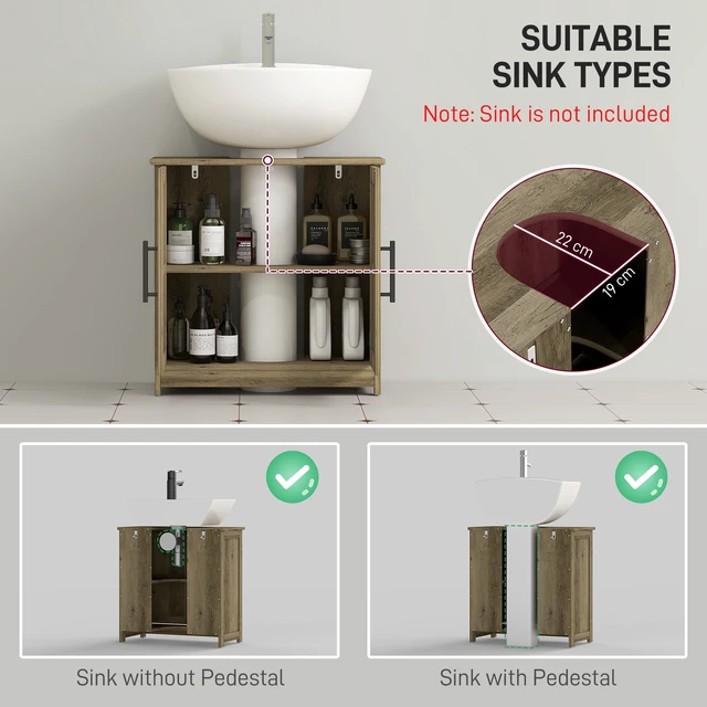 Alt view image 6 of 7 - Pedestal Sink Storage Cabinet, Freestanding Sink Cabinet with Barn Doors and Adjustable Shelf Distressed, Light Gray
