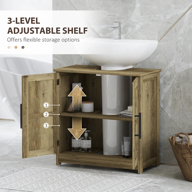 Alt view image 4 of 7 - Pedestal Sink Storage Cabinet, Freestanding Sink Cabinet with Barn Doors and Adjustable Shelf Distressed, Light Gray