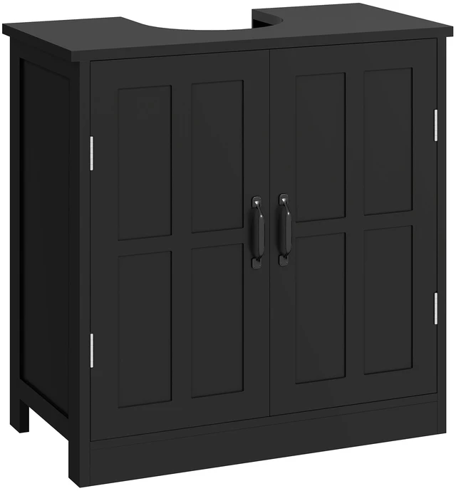 Main image of Pedestal Sink Storage Cabinet, Under Sink Cabinet with 2 Doors and Adjustable Shelf Vanity with Shape Cut Out, Black
