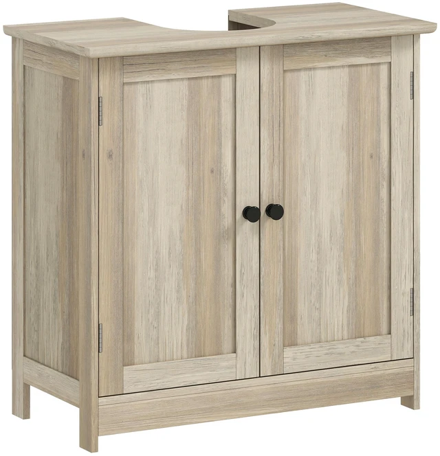 Main image of Under Sink Cabinet, Pedestal Sink Storage Cabinet with 2 Doors Shelf and Shape Weathered, Heathered Gray, MDF
