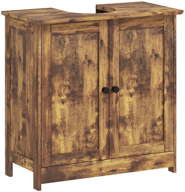 Main image of Under Sink Cabinet, Pedestal Sink Storage Cabinet with 2 Doors Shelf and Shape, Deep Brown, MDF