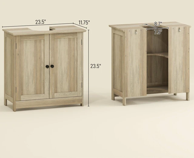 Alt view image 7 of 7 - Under Sink Cabinet, Pedestal Sink Storage Cabinet with 2 Doors Shelf and Shape Weathered, Heathered Gray, MDF