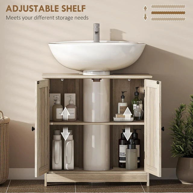 Alt view image 5 of 7 - Under Sink Cabinet, Pedestal Sink Storage Cabinet with 2 Doors Shelf and Shape Weathered, Heathered Gray, MDF