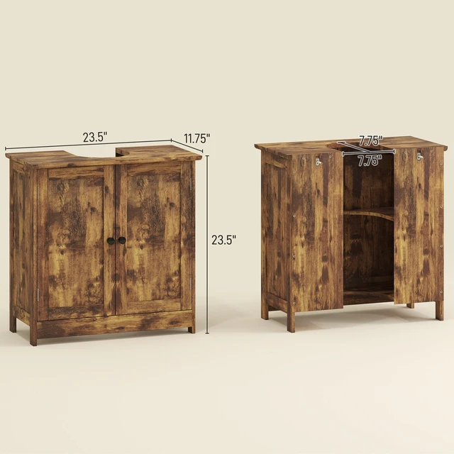 Alt view image 7 of 7 - Under Sink Cabinet, Pedestal Sink Storage Cabinet with 2 Doors Shelf and Shape, Deep Brown, MDF