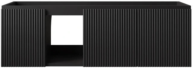 Main image of 48 Inch Floating Cabinet with Three Striped Doors and One Open Shelf, Basin and Top Faucet and Sink Cover Color, Black