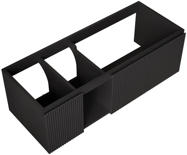 Alt view image 4 of 5 - 48 Inch Floating Cabinet with Three Striped Doors and One Open Shelf, Basin and Top Faucet and Sink Cover Color, Black