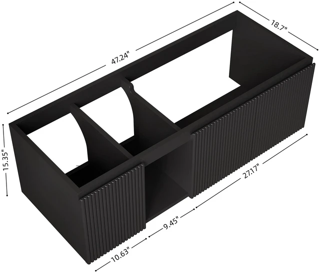 Alt view image 5 of 5 - 48 Inch Floating Cabinet with Three Striped Doors and One Open Shelf, Basin and Top Faucet and Sink Cover Color, Black