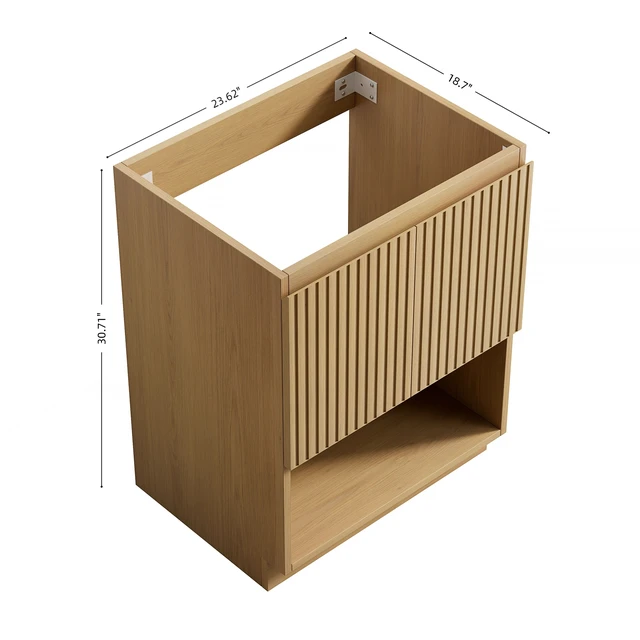 Alt view image 5 of 6 - 24 Inch Freestanding Cabinet Without Basin, Plywood Cabinet with Striped Doors and Open Storage Compartment Corolla