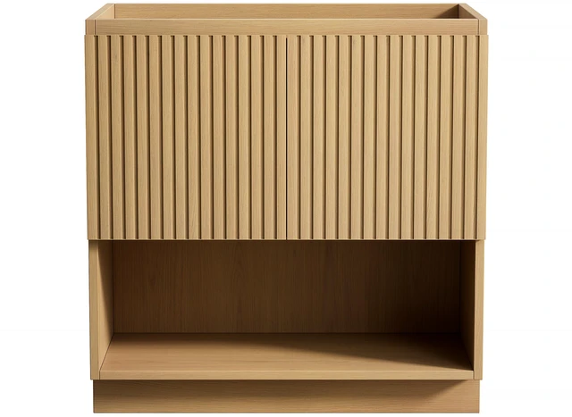 Main image of 30 Inch Freestanding Cabinet Without Basin, Plywood Cabinet with Striped Doors and Open Storage Compartment Corolla