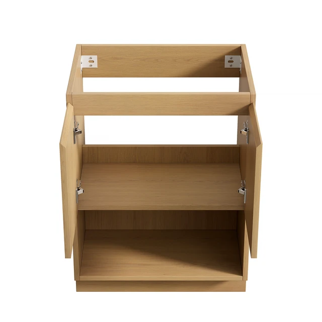 Alt view image 3 of 6 - 24 Inch Freestanding Cabinet Without Basin, Plywood Cabinet with Striped Doors and Open Storage Compartment Corolla
