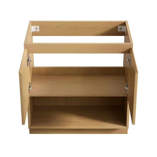 Alt view image 3 of 6 - 30 Inch Freestanding Cabinet Without Basin, Plywood Cabinet with Striped Doors and Open Storage Compartment Corolla