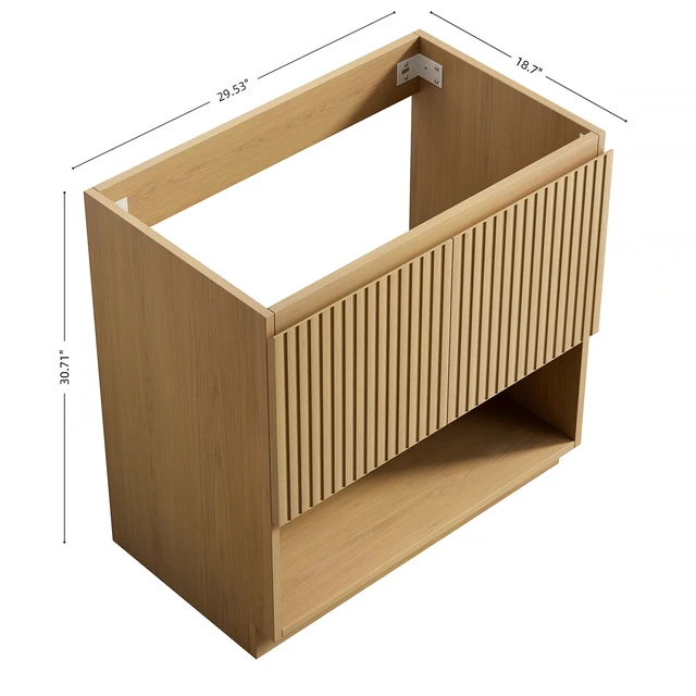Alt view image 5 of 6 - 30 Inch Freestanding Cabinet Without Basin, Plywood Cabinet with Striped Doors and Open Storage Compartment Corolla