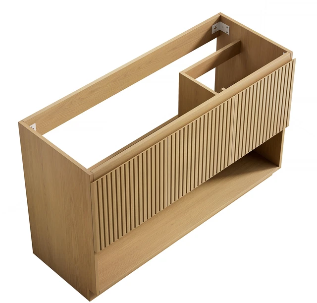 Alt view image 2 of 6 - 48 Inch Freestanding Cabinet Without Basin, Plywood Cabinet with Striped Doors and Open Storage Compartment Corolla