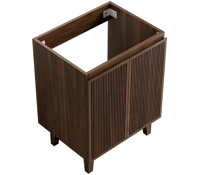 Alt view image 2 of 5 - 24 Inch Freestanding Vanity Base Only, Striped Doors Disassembled Sink Faucet and Drain Not Included Color, Walnut